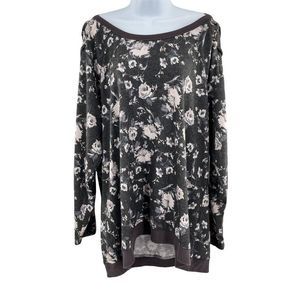 C Est. 1946 Lace Up Shoulder Wide Neck Floral Tunic Long Sleeve Top